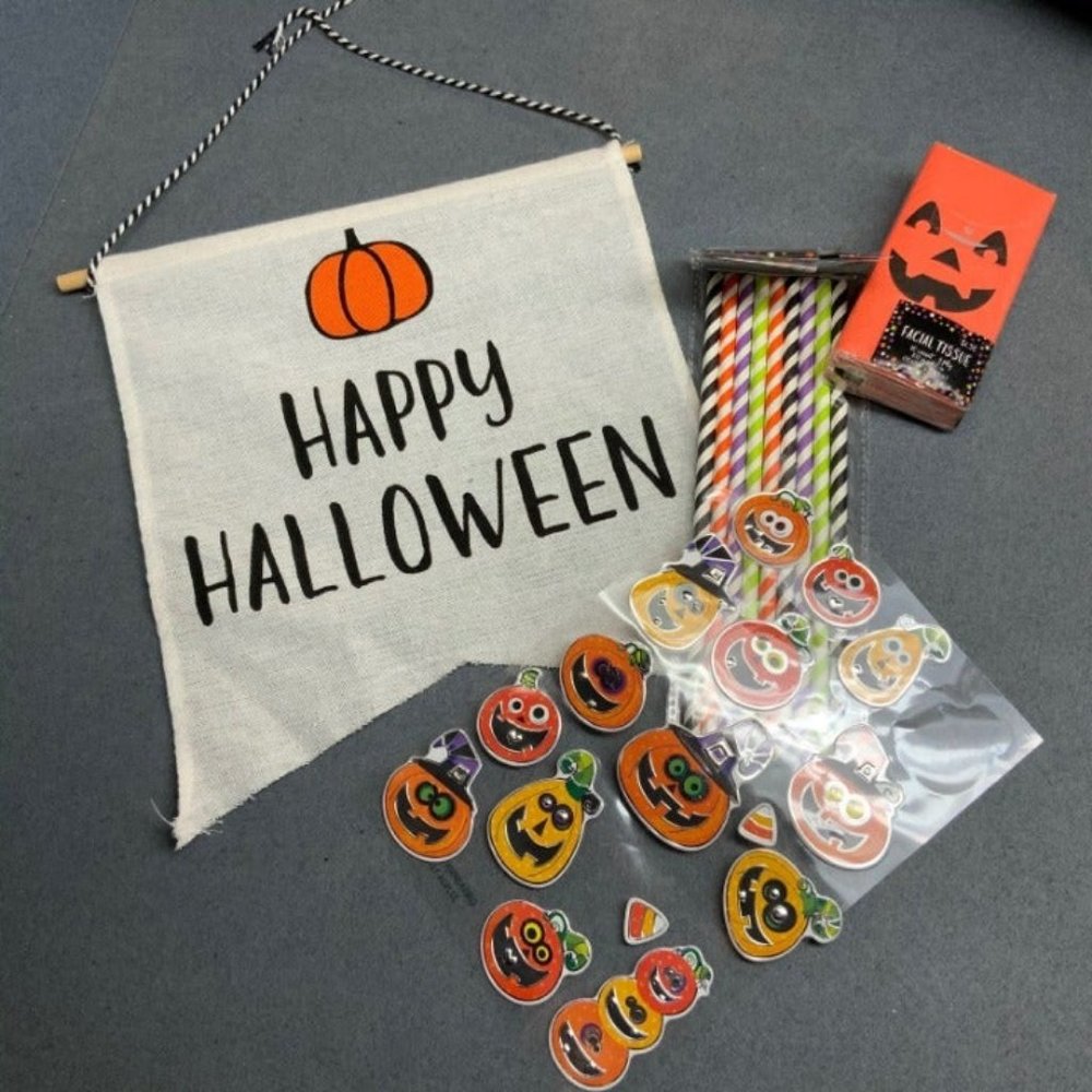 Assorted Halloween Lot Items Decor Banner Stickers